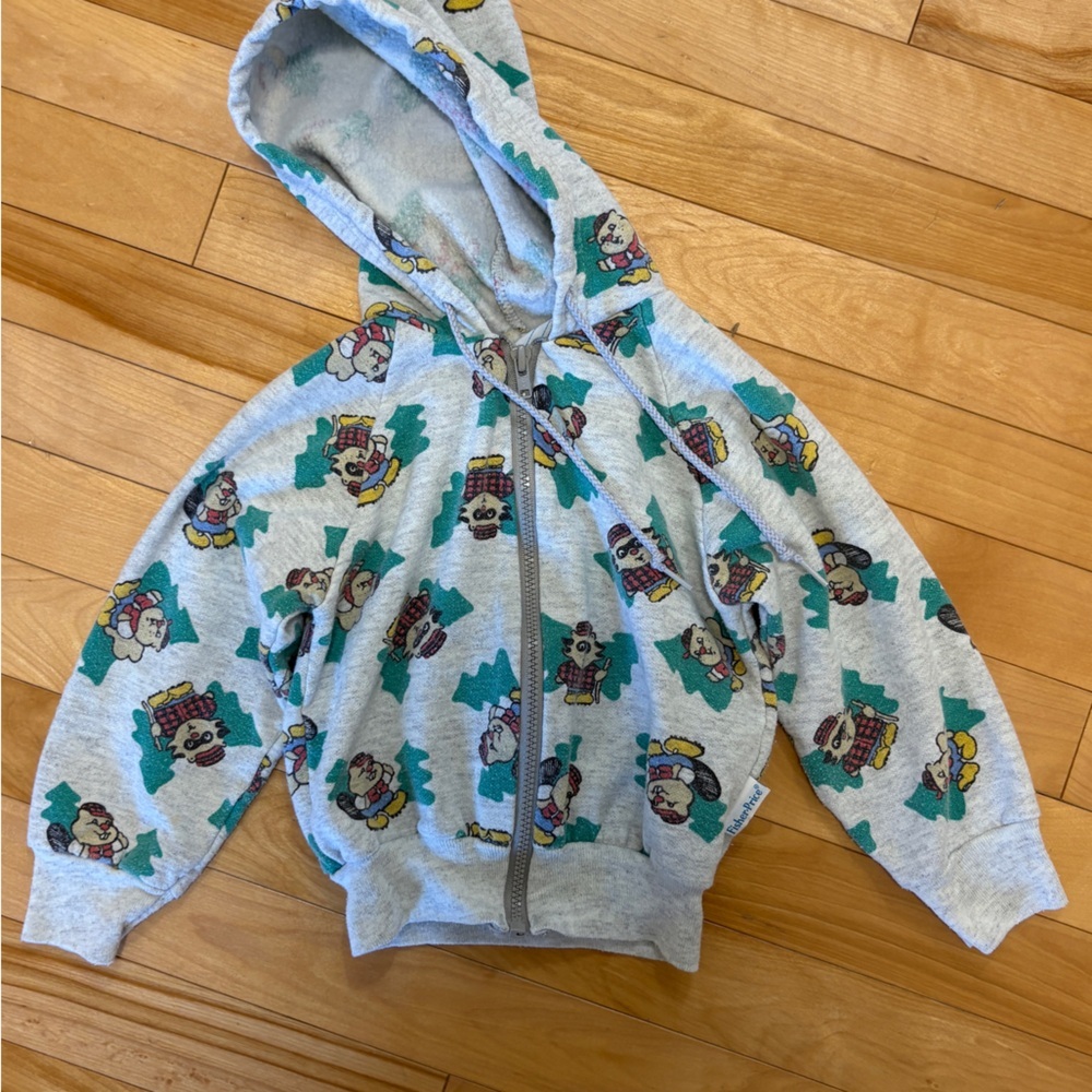 Vintage Kids Fisher Price Zip Hoodie size 2T? Racoon Beaver Outdoor Camping